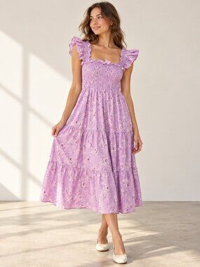 NWOT Hill House Home Lilac Floral Smocked Nap Dress Flutter Strap S